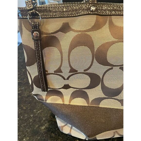 Coach Signature Brown Tote Bag Medium Women's Spacious Interior - Picture 5 of 16